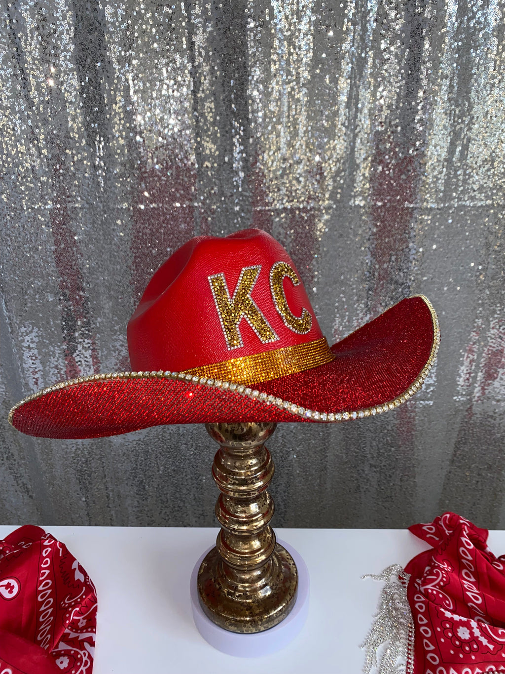 Kansas City Chiefs NFL Cowboy Hat Rhinestone Crystals Bling Mahomes