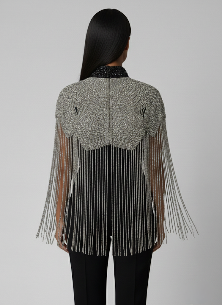 Liquid Steel Cape Wrap Shawl Beaded Formal Silver Black