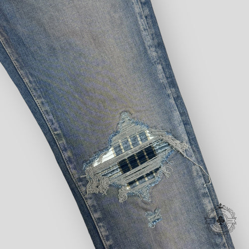 Amiri MX1 Plaid Patch Blue Jeans in Dark Indigo