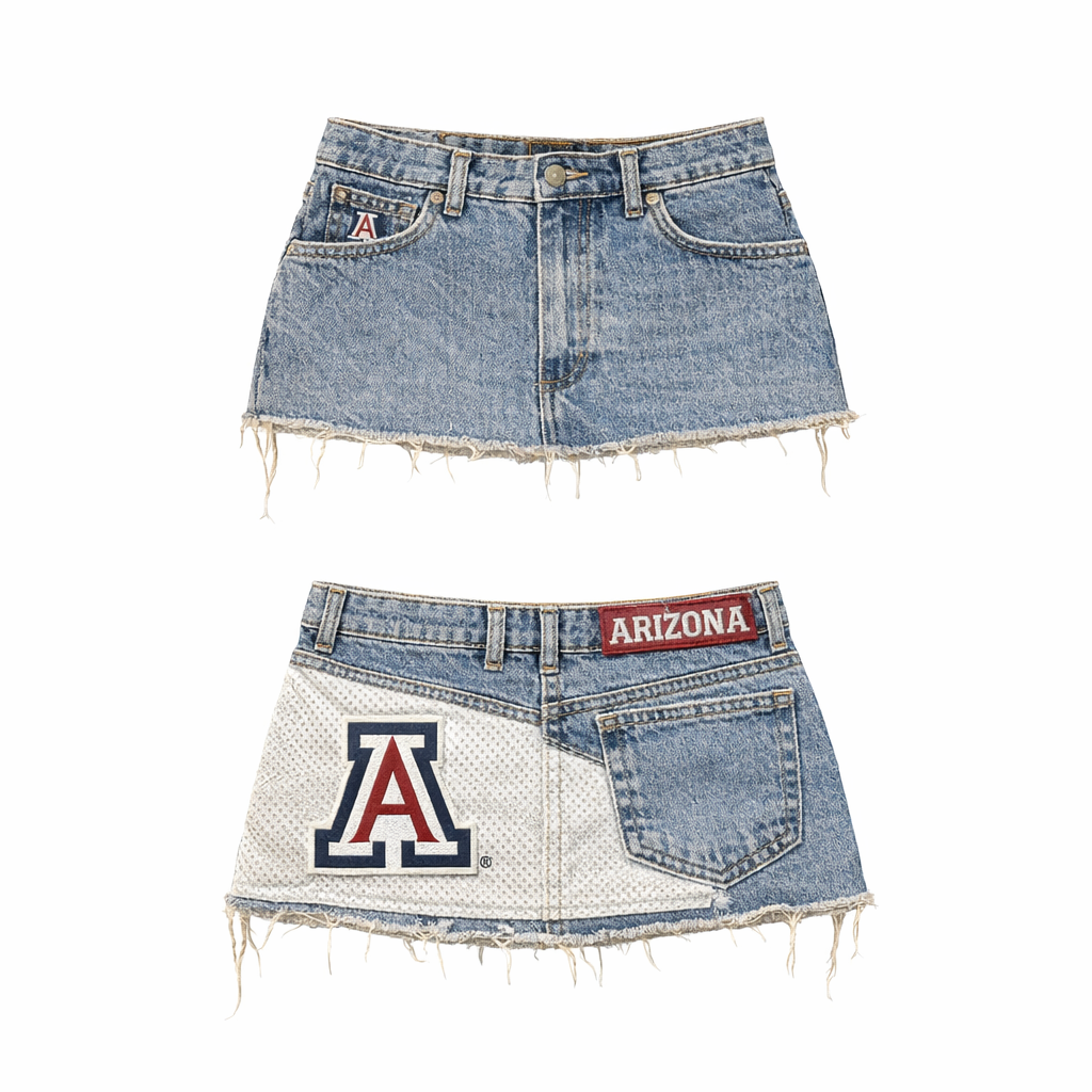 Zona Sidelines Skirt Arizona Wildcats ladies mini skirt denim blue jean raw hem