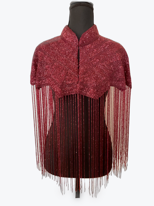 Bordeaux beaded maroon Fringe Cape dressy cocktail party formal