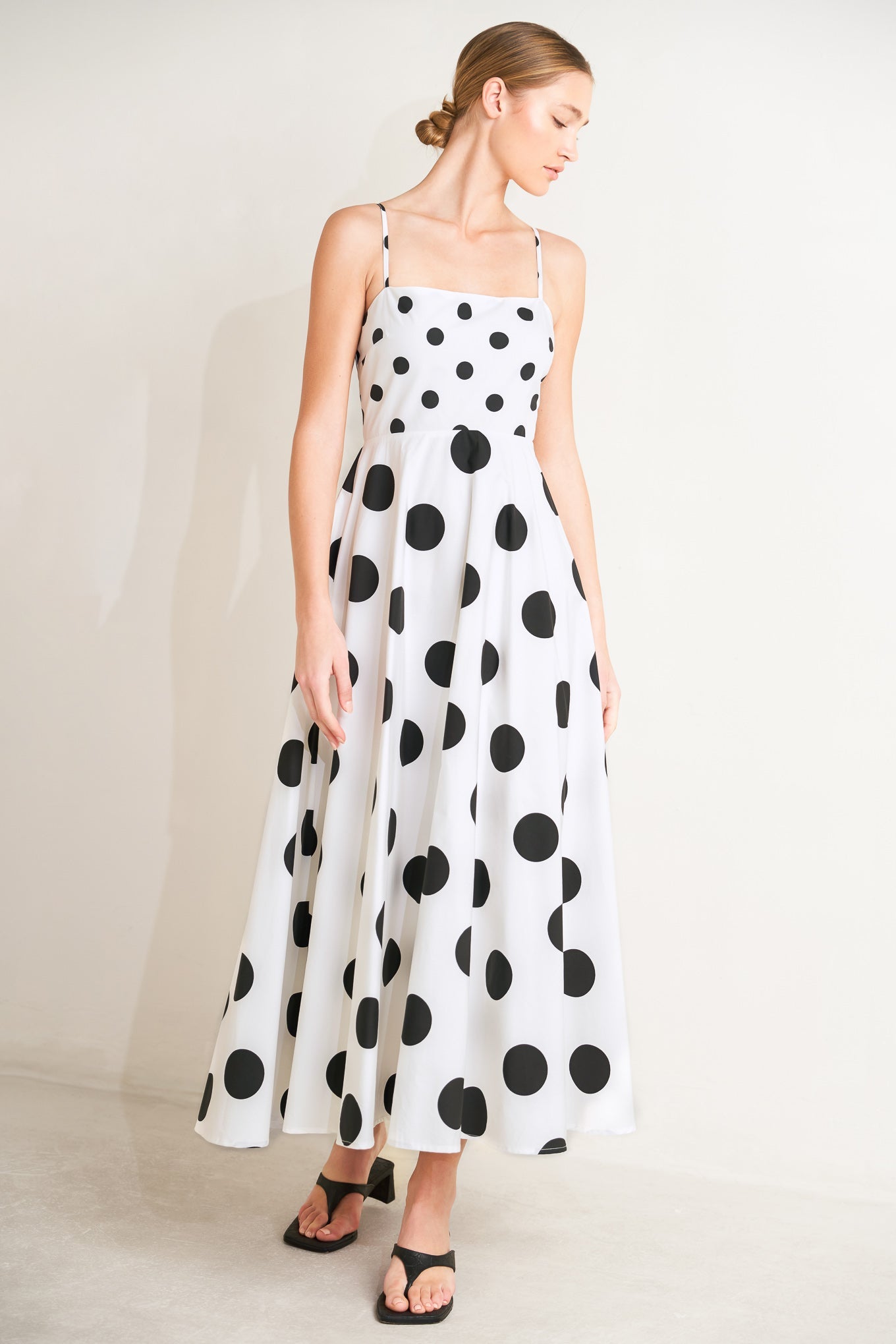 PARISIAN SPOTLIGHT WOVEN MIDI DRESS Flying Tomato Polka Dot Black White