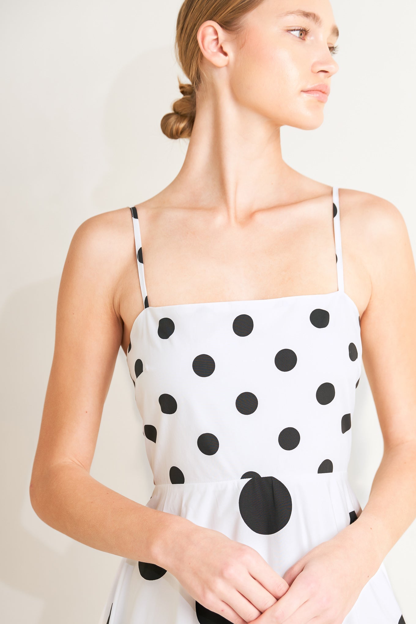 PARISIAN SPOTLIGHT WOVEN MIDI DRESS Flying Tomato Polka Dot Black White
