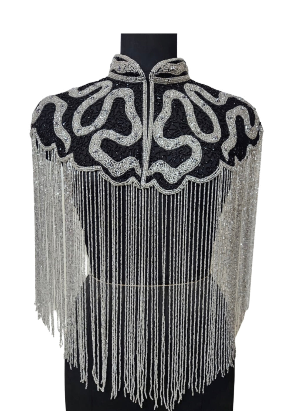 Noir Sovereign Cape Wrap Shawl Beaded Formal Evening Dressy Black Silver
