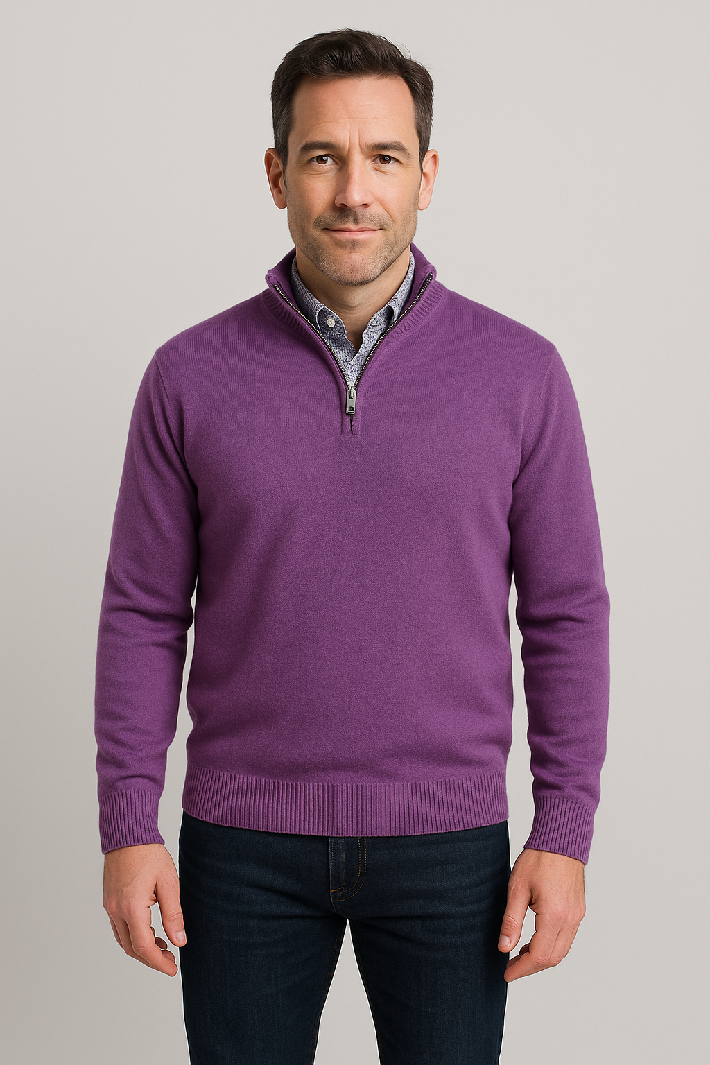 Quarter-Zip Pullover Sweater - Lilac Cashmere Wool Men's Italy Gionfriddo