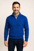 Quarter-Zip Pullover Sweater - Royal Blue Men's Cashmere blend Gionfriddo Italy