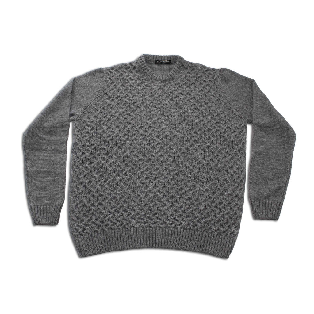 Crew Neck Cable Knit Sweater - Med Grey Men's Italy Gionfriddo