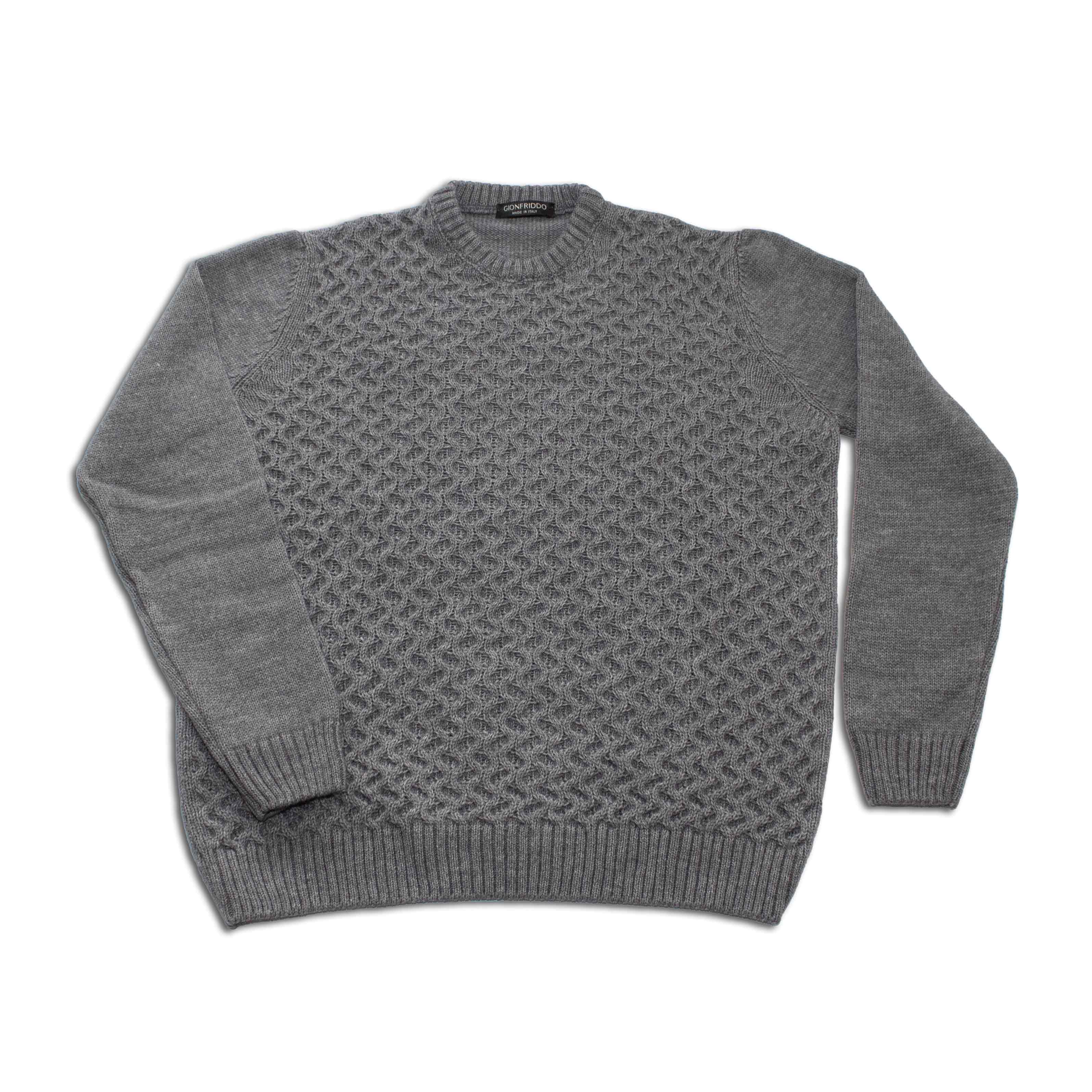 Crew Neck Cable Knit Sweater - Med Grey Men's Italy Gionfriddo