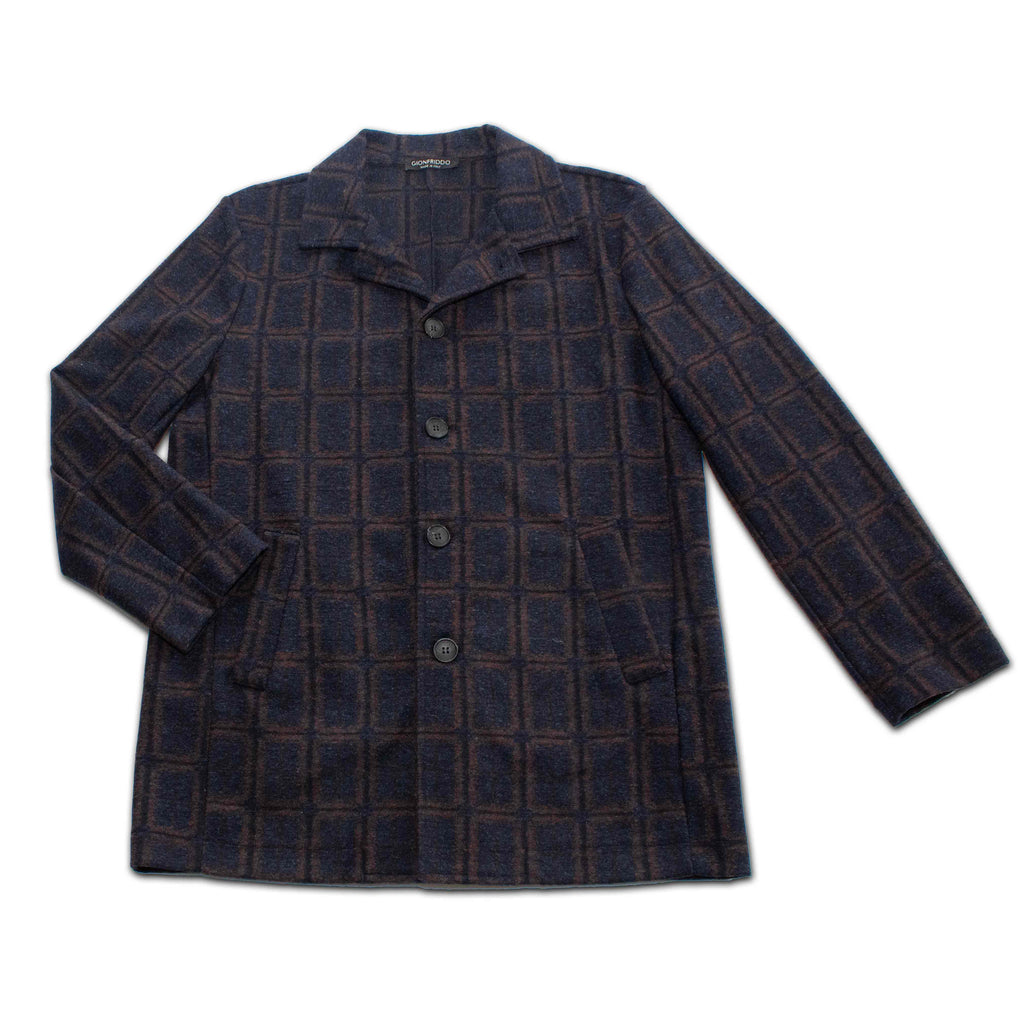 Navy Russet Windowpane Wool Car Coat Men's GionfriddoJacket Italy