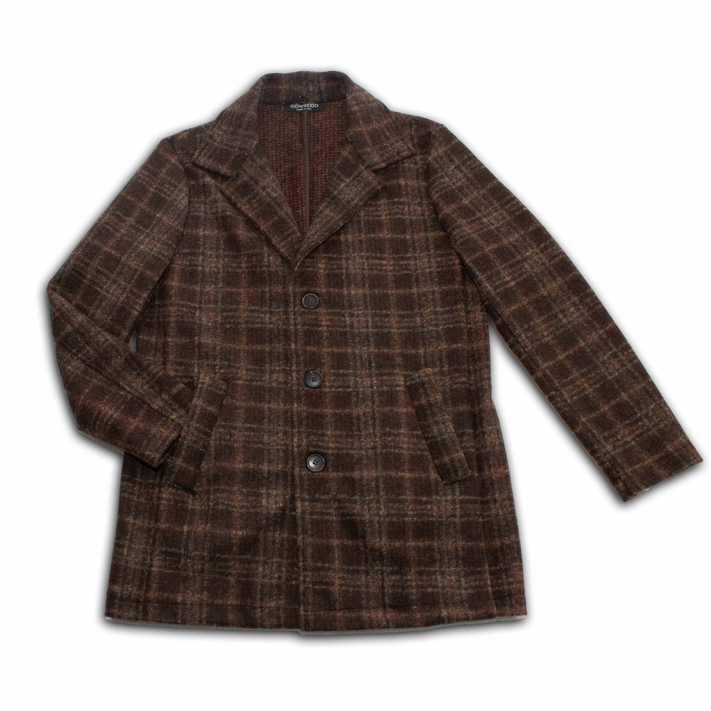 Metropolitan Dual-Layer Wool Car Coat -Chestnut Men's Italy Gionfriddo