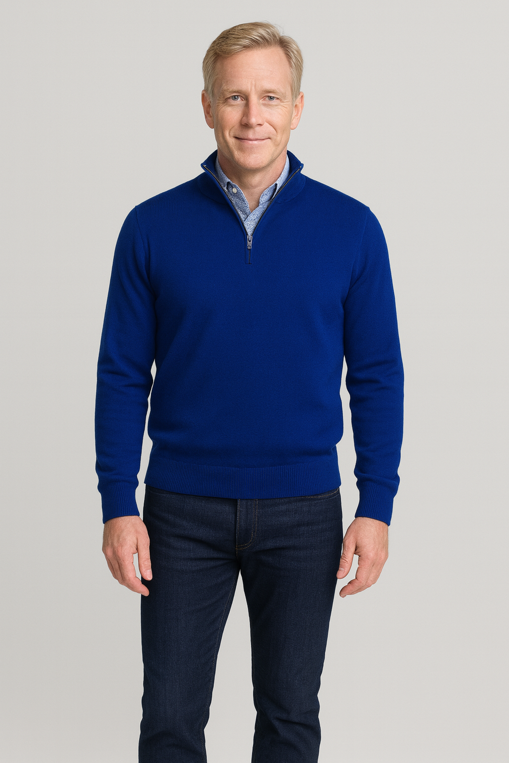 Merino Wool Quarter-Zip Sweater in Admiral Blue Gionfriddo Italy Men's