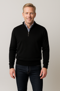 Merino Wool Quarter-Zip Sweater in Black Men's Italy Gionfriddo