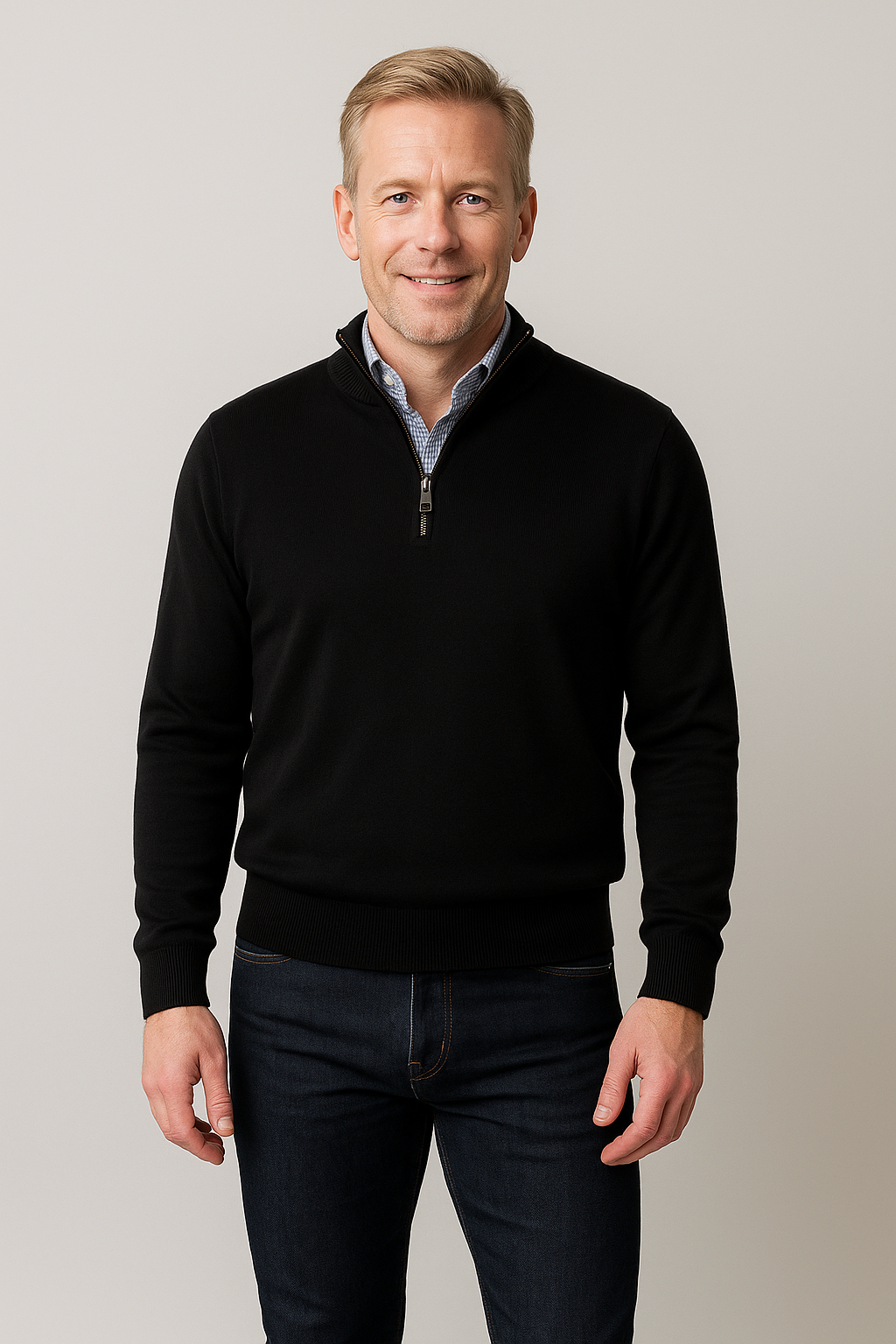 Merino Wool Quarter-Zip Sweater in Black Men's Italy Gionfriddo