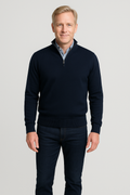 Merino Wool Quarter-Zip Sweater in Navy Italy Gionfriddo Men's Soft