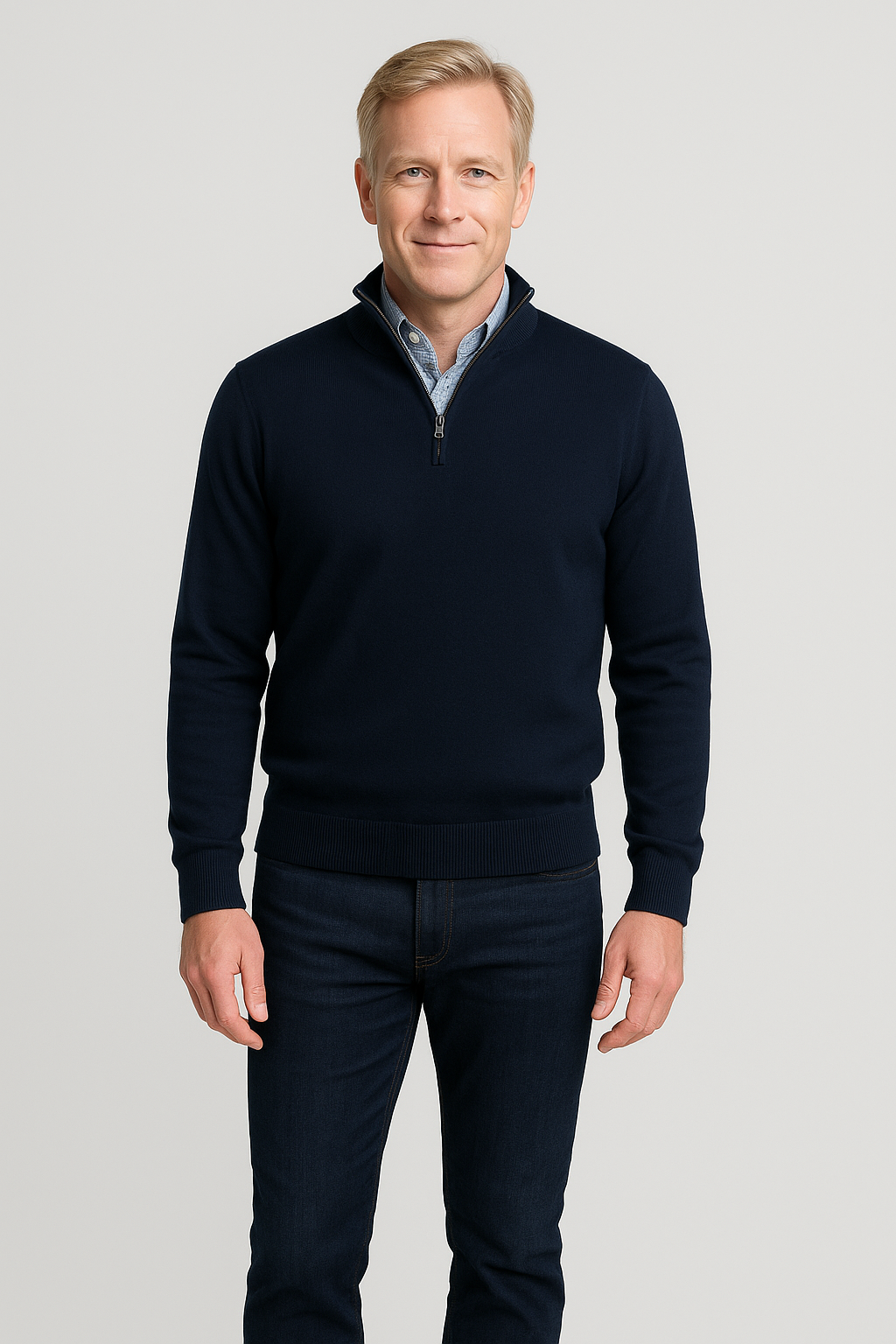 Merino Wool Quarter-Zip Sweater in Navy Italy Gionfriddo Men's Soft