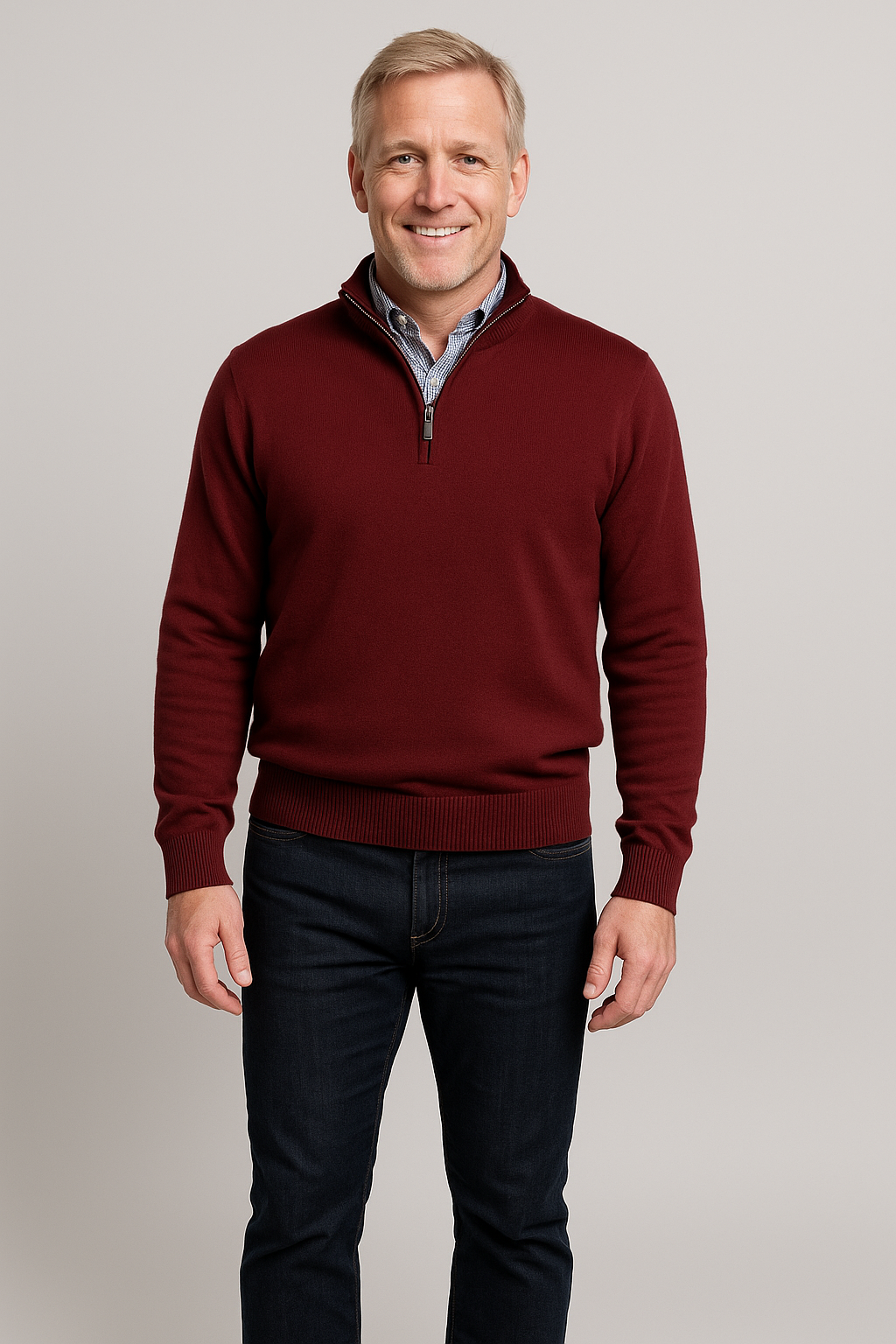 Merino Wool Quarter-Zip Sweater in Wine Men's Italy Gionfriddo