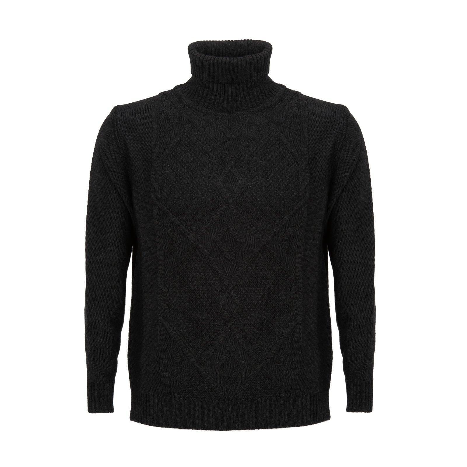 Hand Knit Cable Turtleneck Sweater Men's wool Italy Gionfriddo