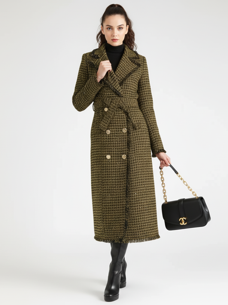 Golden Plaid Trench Coat, Upper East Side | Women - BYMANYC ® New York long