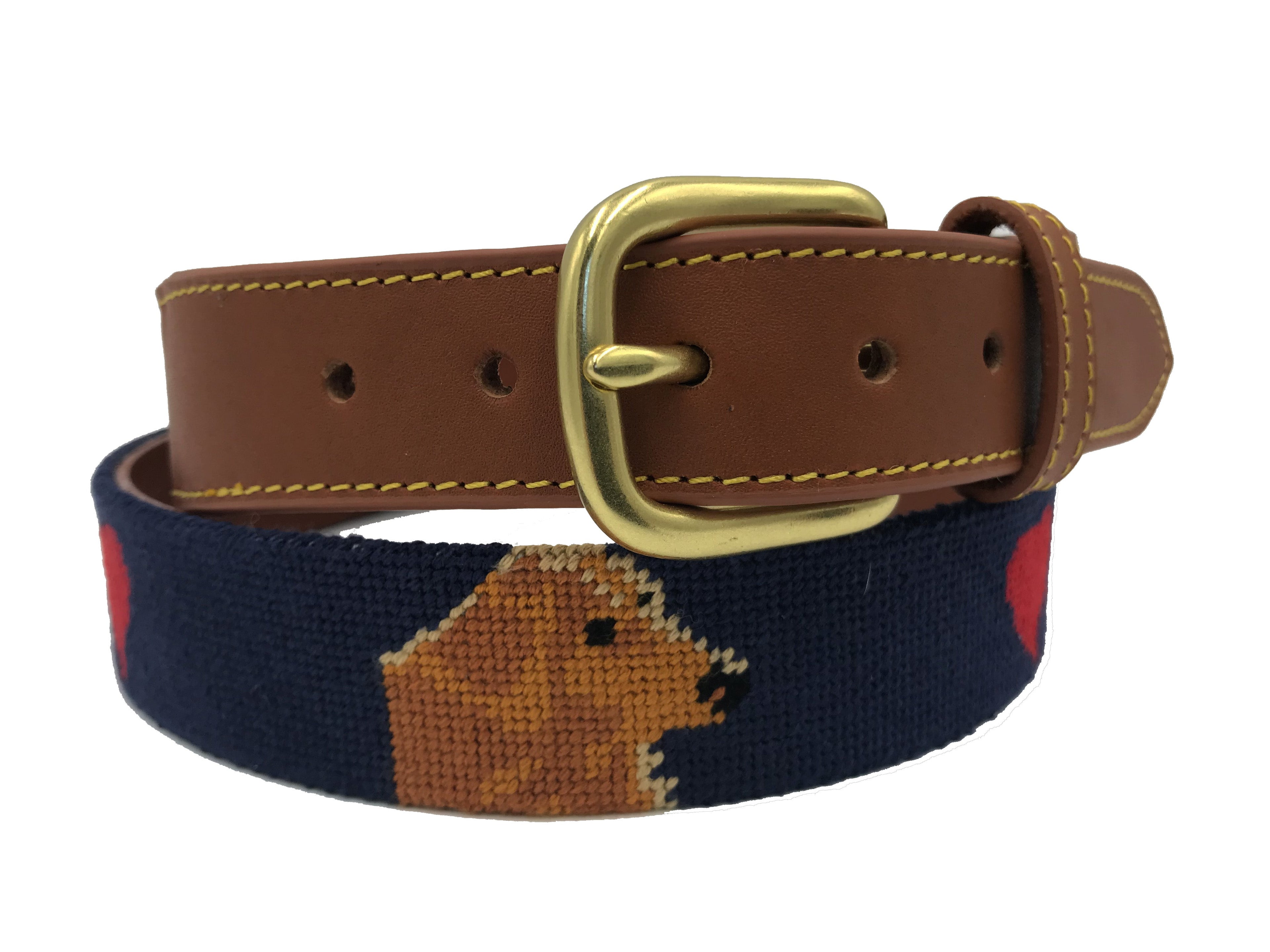 Charleston Belt Golden Retriever Dog Hand-stitched Needlepoint Belt - Kids