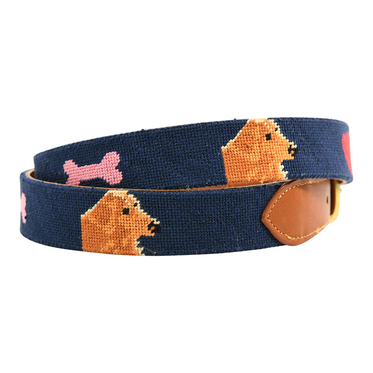 Charleston Belt Golden Retriever Dog Hand-stitched Needlepoint Belt - Kids