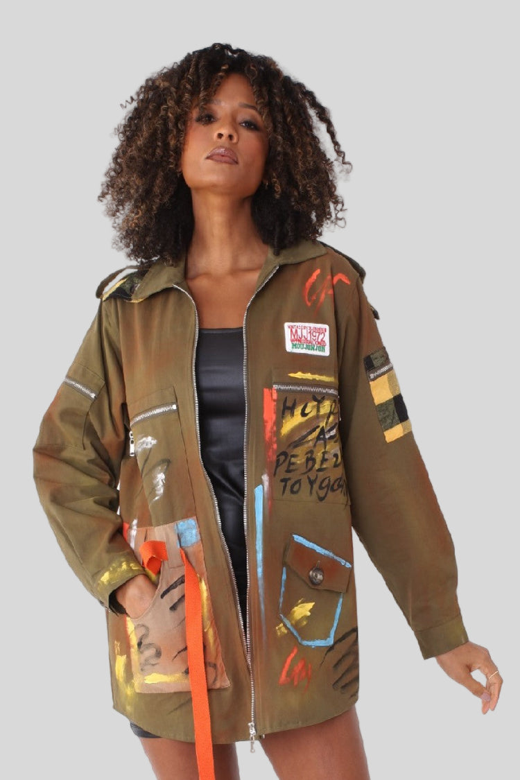 Graffiti Print Utility Jacket -81783 coat trendy boutique ladies