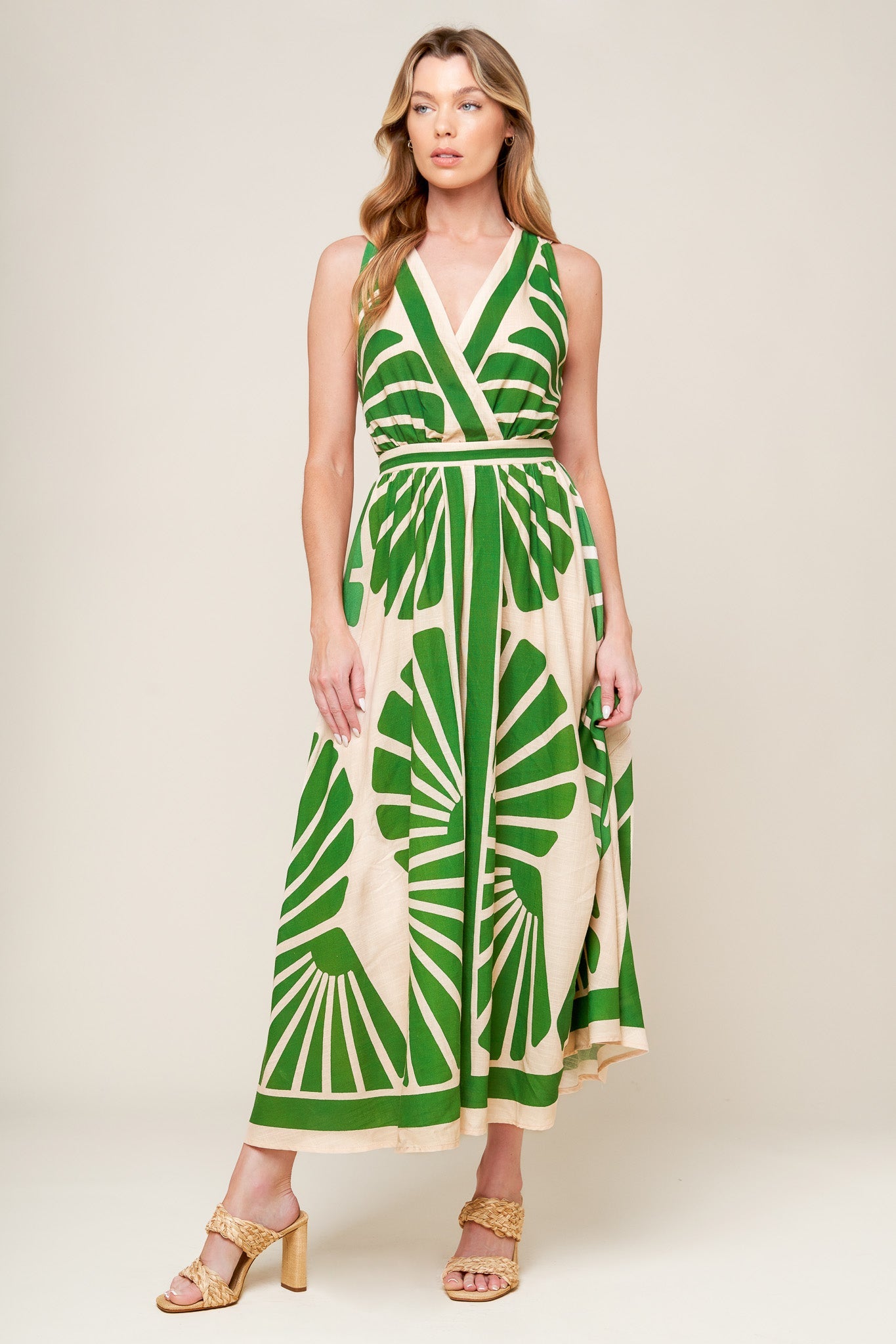 SWEPT ME OFF MY FEET GREEN WOVEN MIDI DRESS Tropical Flying Tomato Resort Linen