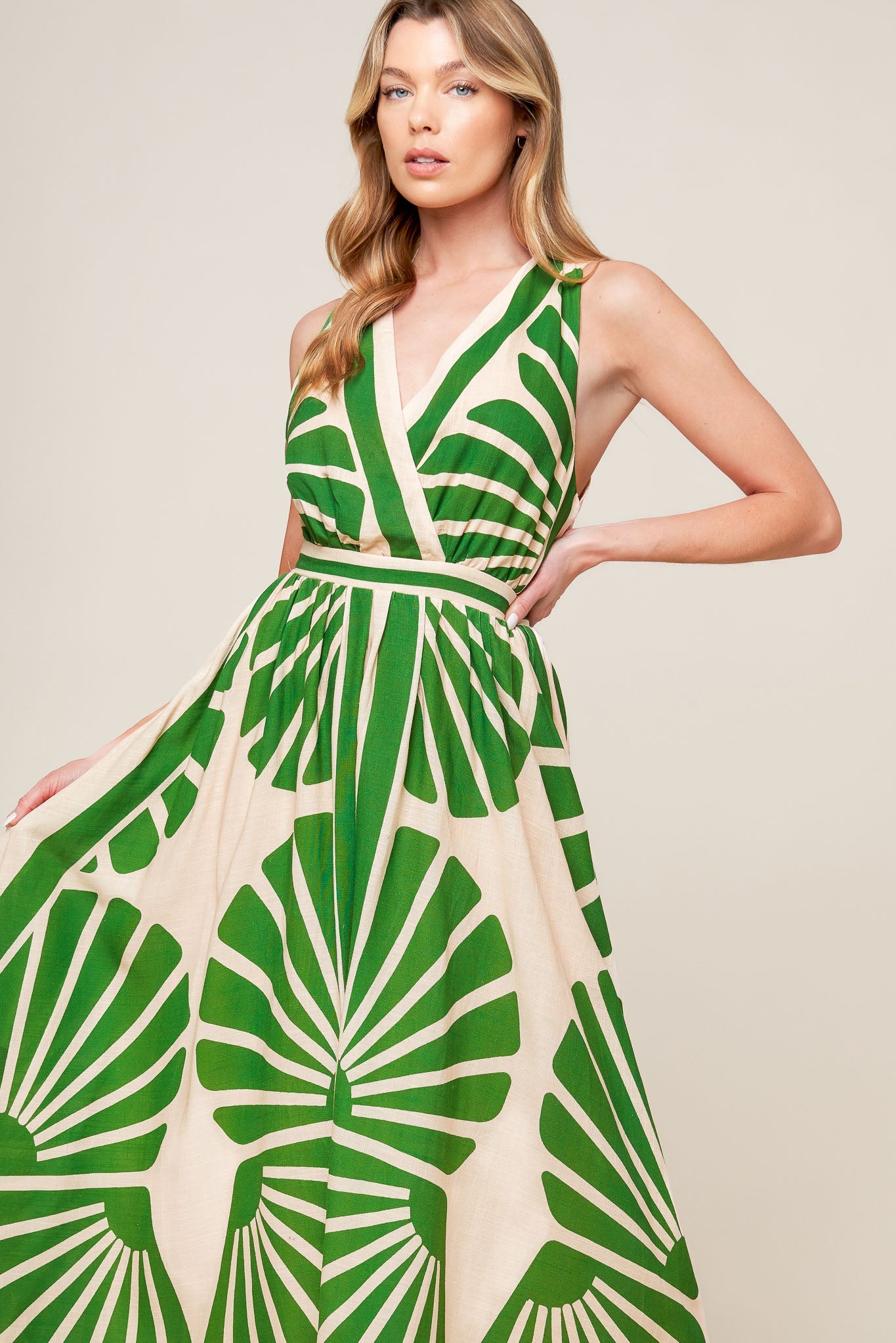 SWEPT ME OFF MY FEET GREEN WOVEN MIDI DRESS Tropical Flying Tomato Resort Linen
