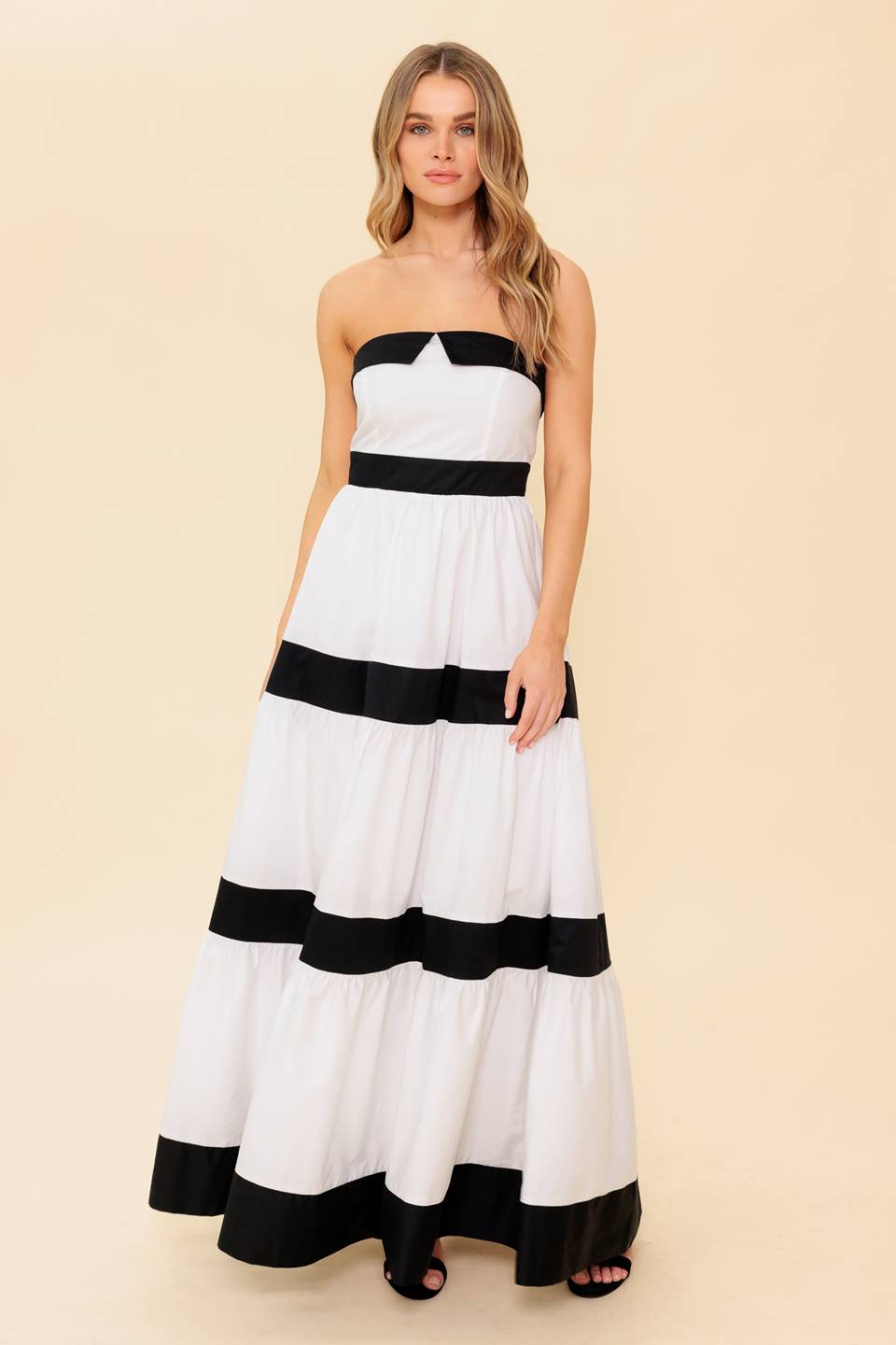 YOURS TO KEEP COLOR BLOCKED MAXI DRESS Black White Strapless Flying Tomato