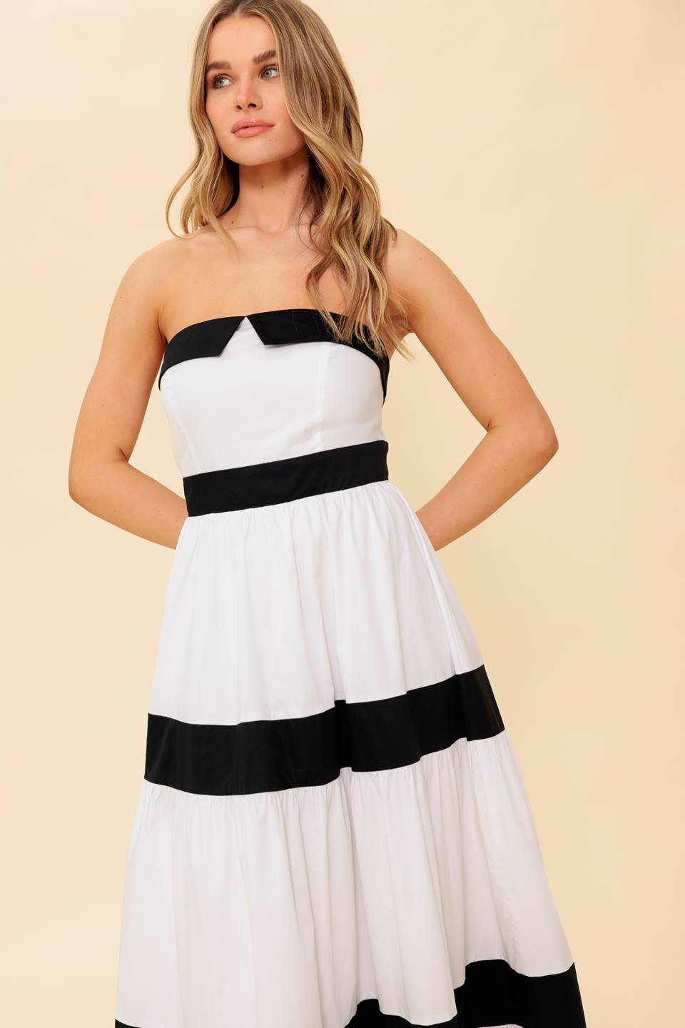 YOURS TO KEEP COLOR BLOCKED MAXI DRESS Black White Strapless Flying Tomato