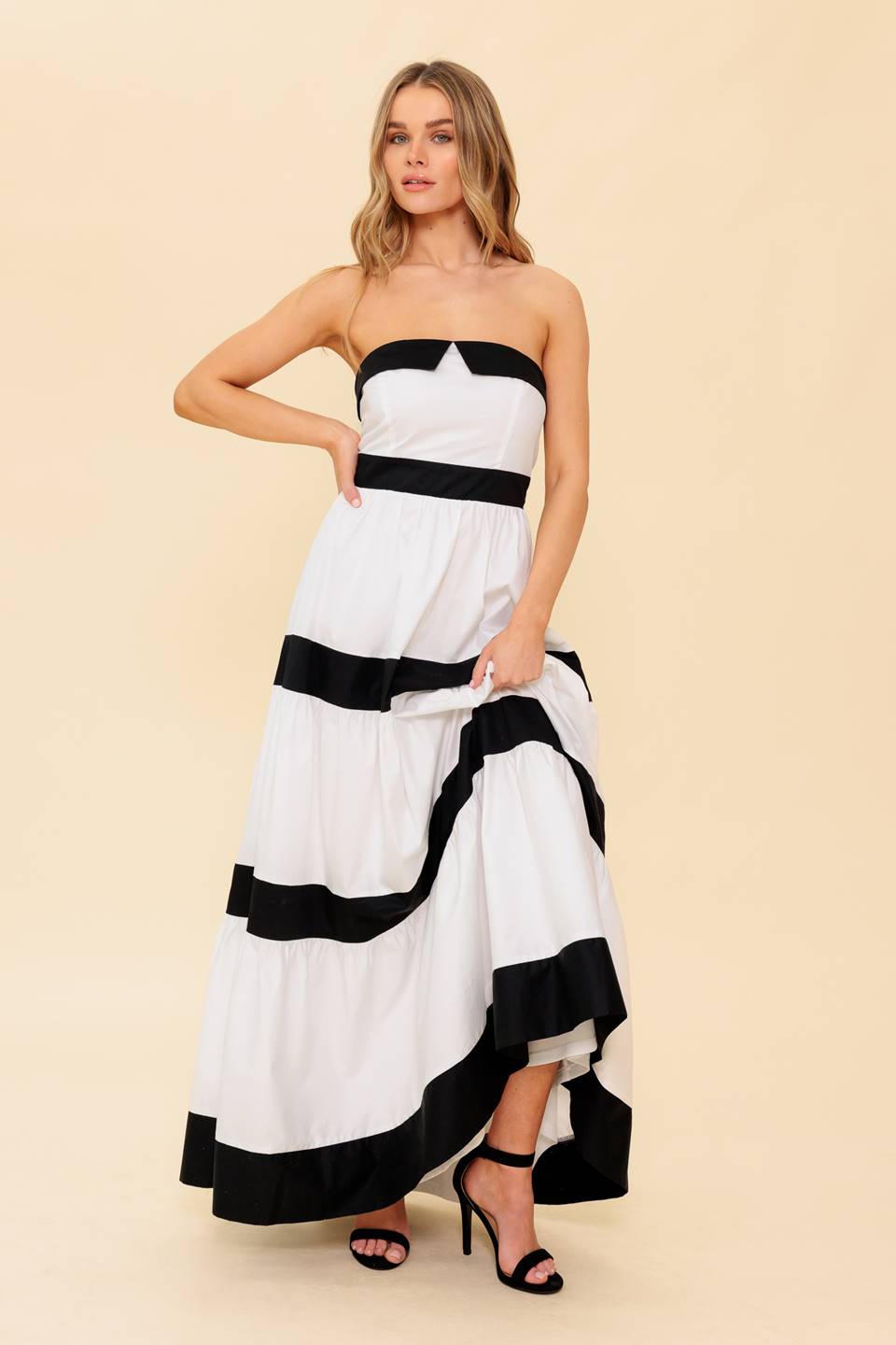 YOURS TO KEEP COLOR BLOCKED MAXI DRESS Black White Strapless Flying Tomato