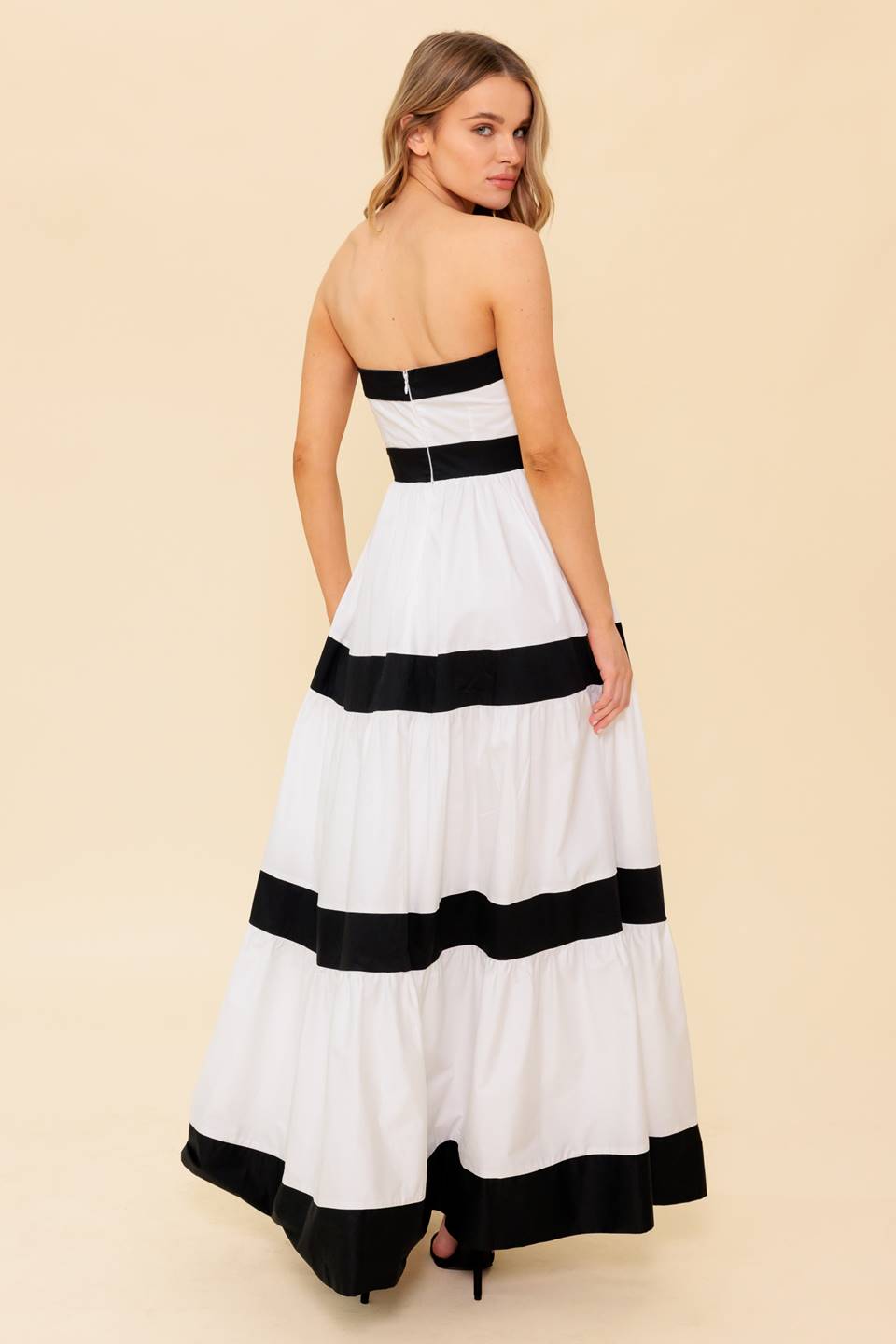 YOURS TO KEEP COLOR BLOCKED MAXI DRESS Black White Strapless Flying Tomato