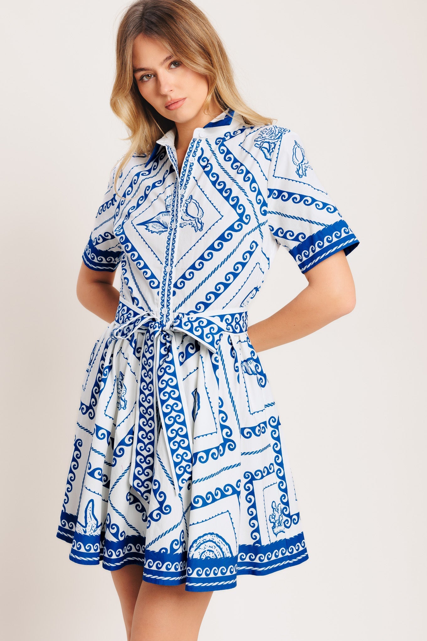 ISLAND POLISH WOVEN MINI DRESS Flying Tomato Blue Resort