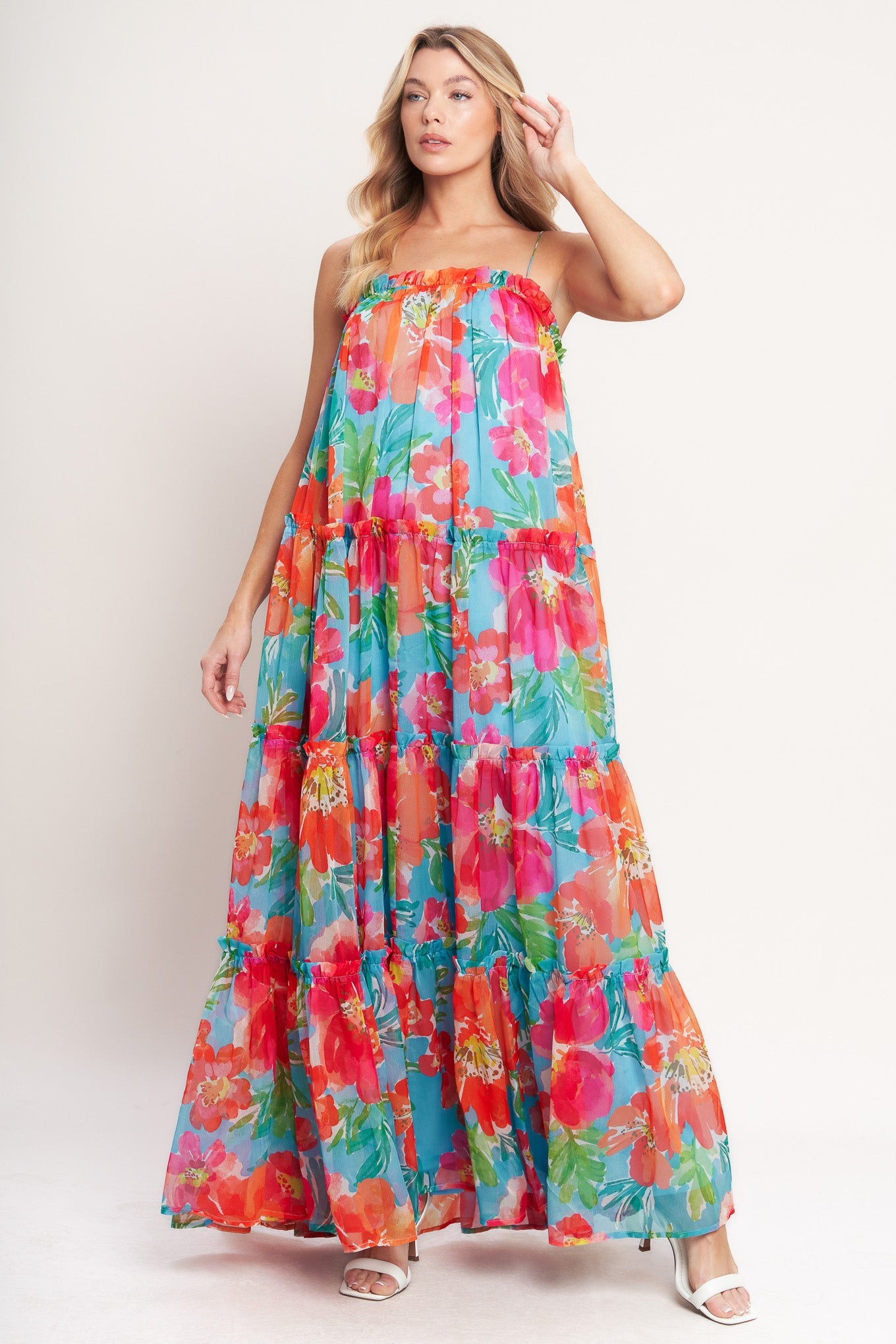 TROPICAL DAYDREAM WOVEN MAXI DRESS Flying Tomato floral Resort Vacation