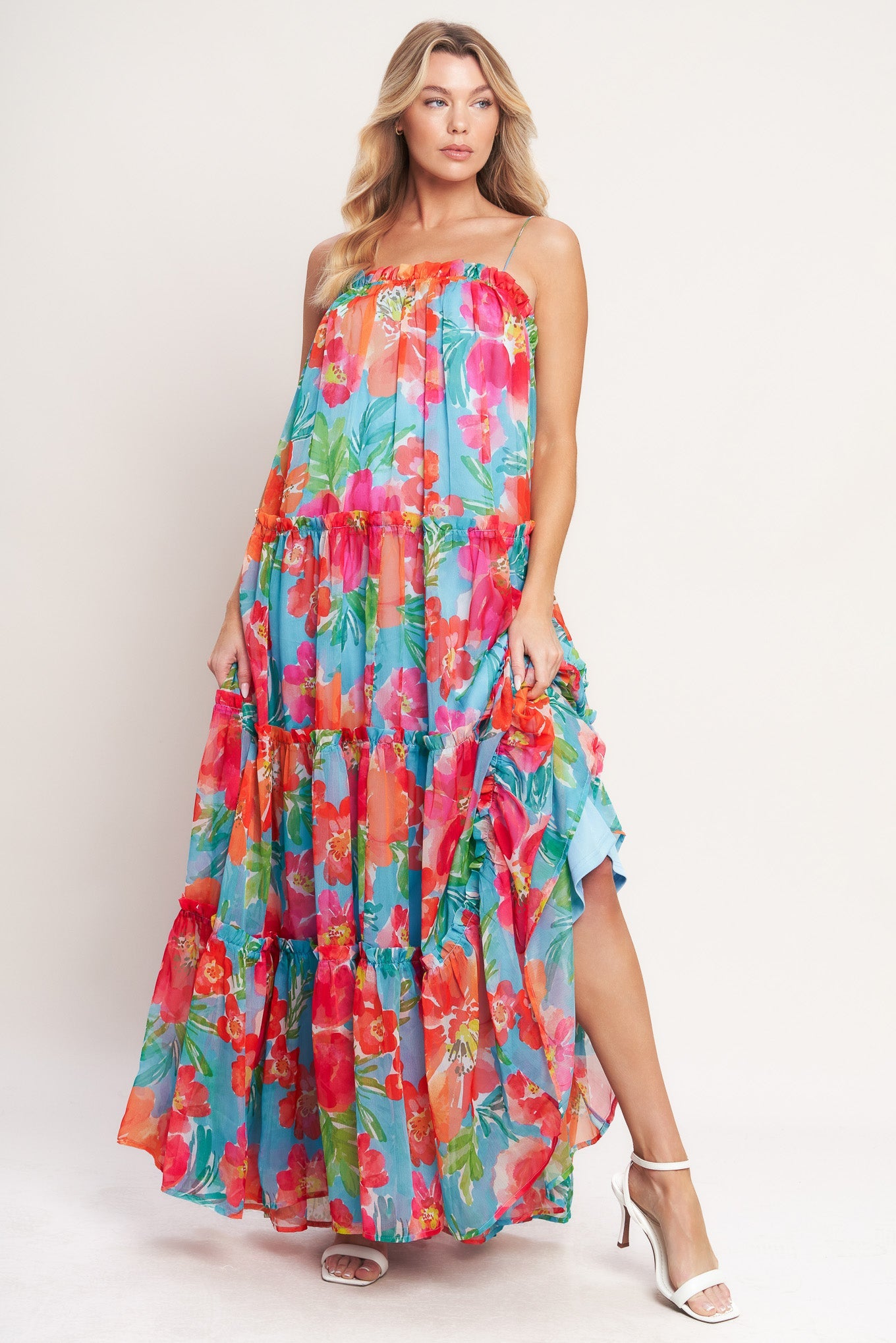 TROPICAL DAYDREAM WOVEN MAXI DRESS Flying Tomato floral Resort Vacation
