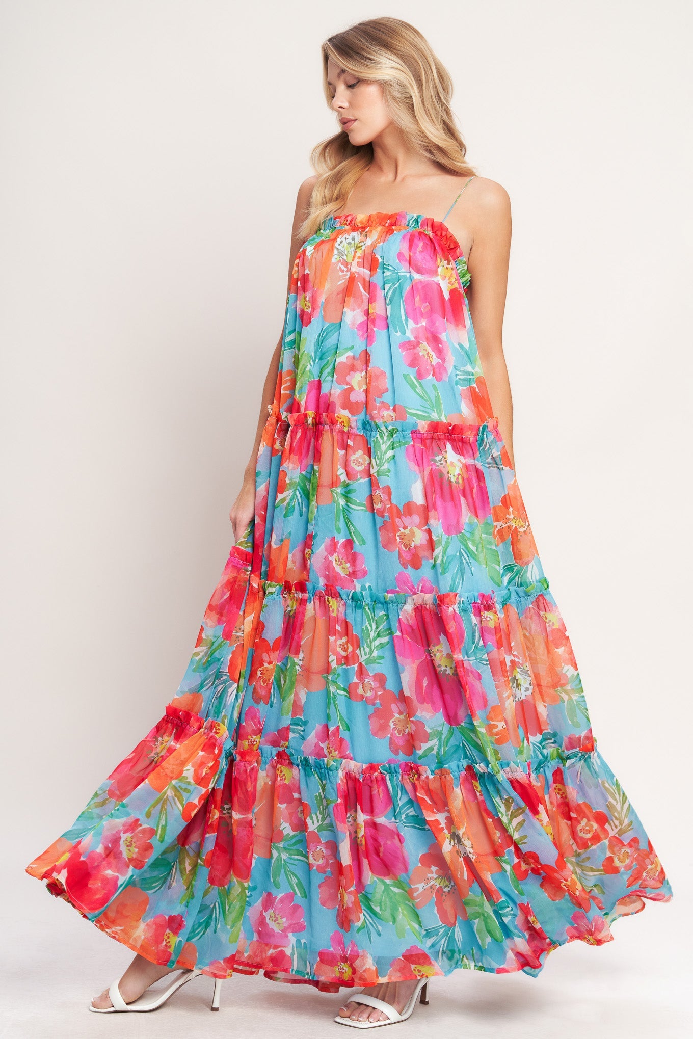 TROPICAL DAYDREAM WOVEN MAXI DRESS Flying Tomato floral Resort Vacation