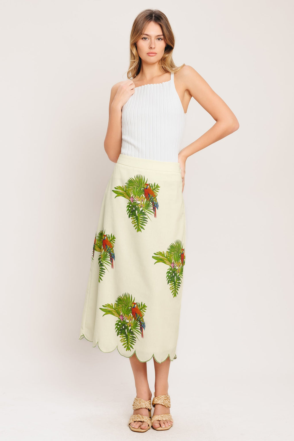ISLAND ELEGANCE WOVEN MIDI SKIRT Parrot beach resort Flying Tomato