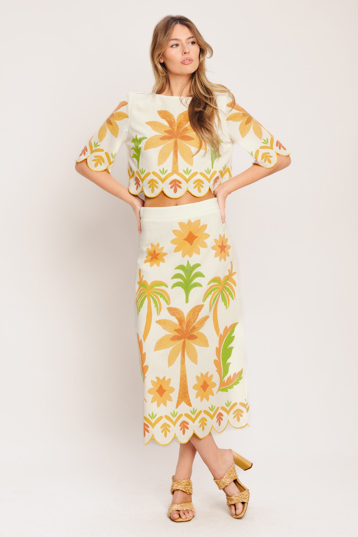 VINTAGE ISLAND WOVEN MIDI SKIRT Flying Tomato beach tropical resort cruise Palm Trees