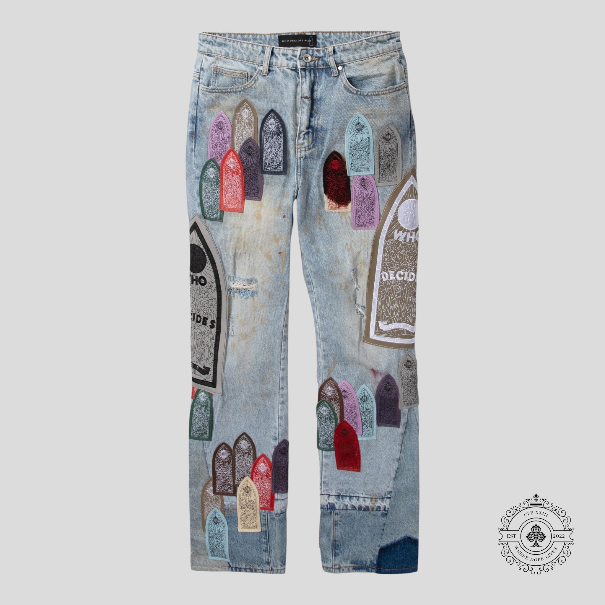 Who Decides War Pastel Blue Jeans embroidered logo denim 38
