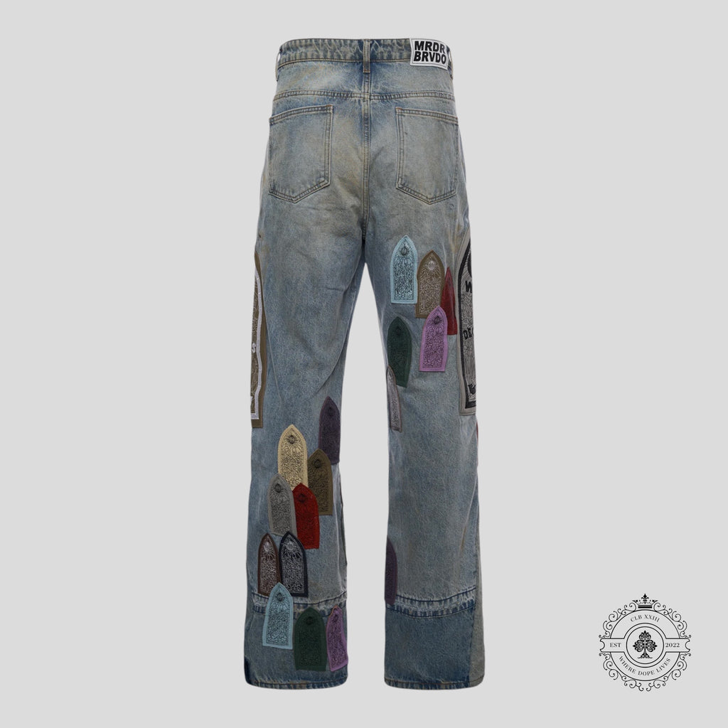 Who Decides War Pastel Blue Jeans embroidered logo denim 38