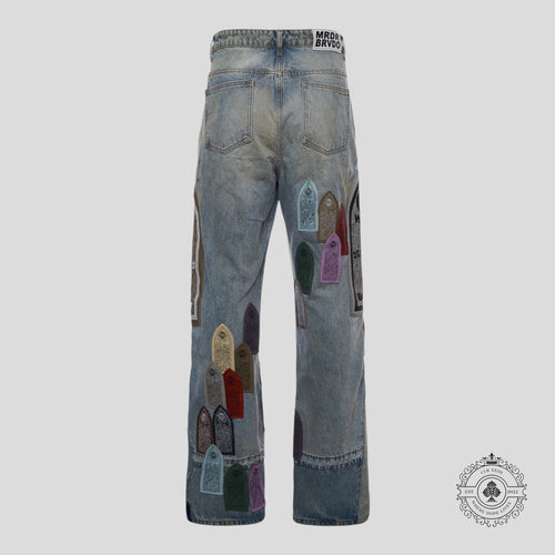Who Decides War Pastel Blue Jeans embroidered logo denim 38