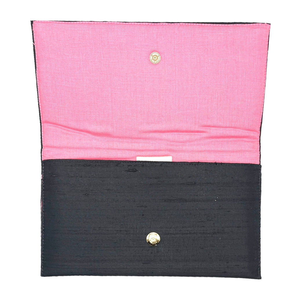 Koi fish Clutch silk Garland bag handbag purse Black/Pink