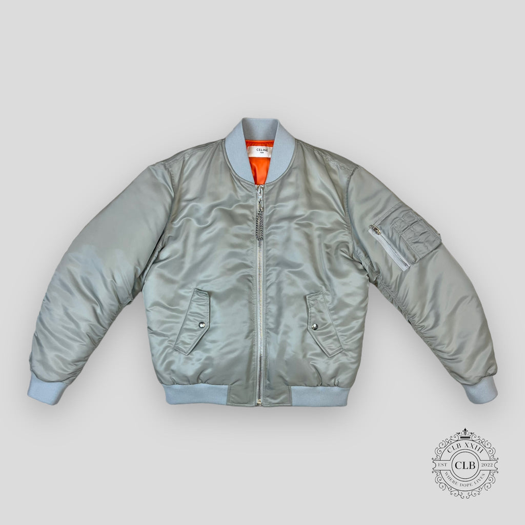 Celine Homme Oversized Chain Logo Bomber in Silver Coat men's Unisex Jacket 50 52 54