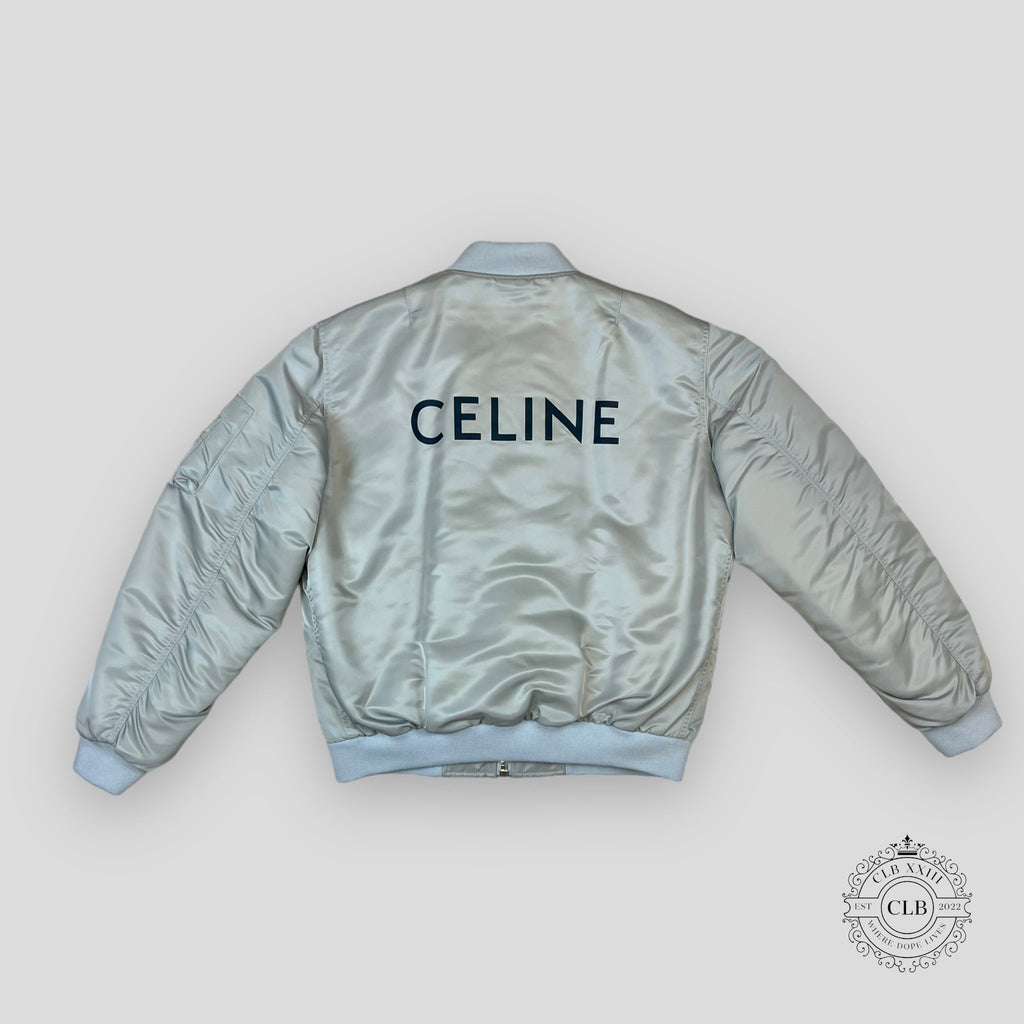 Celine Homme Oversized Chain Logo Bomber in Silver Coat men's Unisex Jacket 50 52 54