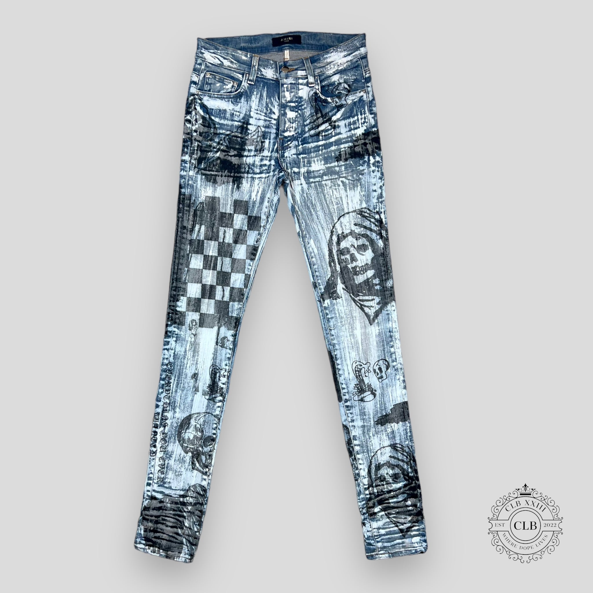AMIRI WES LANG SKETCH Blue JEANS - PAINTED INDIGO denim men's unisex