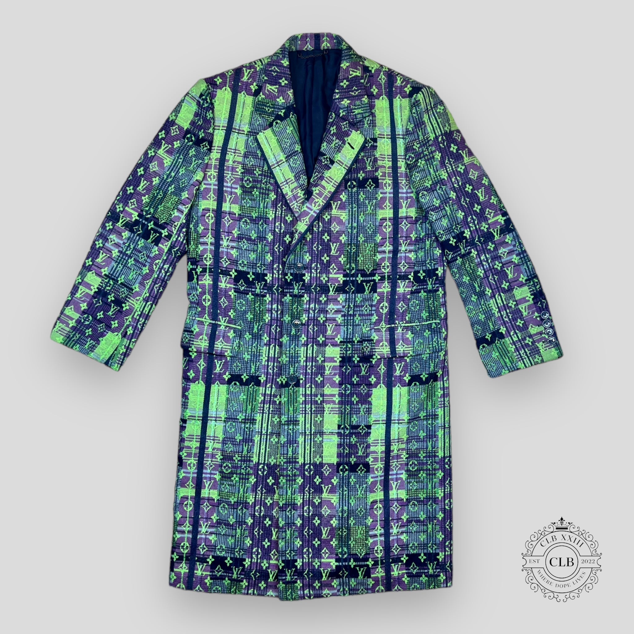 Louis Vuitton Multicolor Neon Check long Coat 50 men's unisex