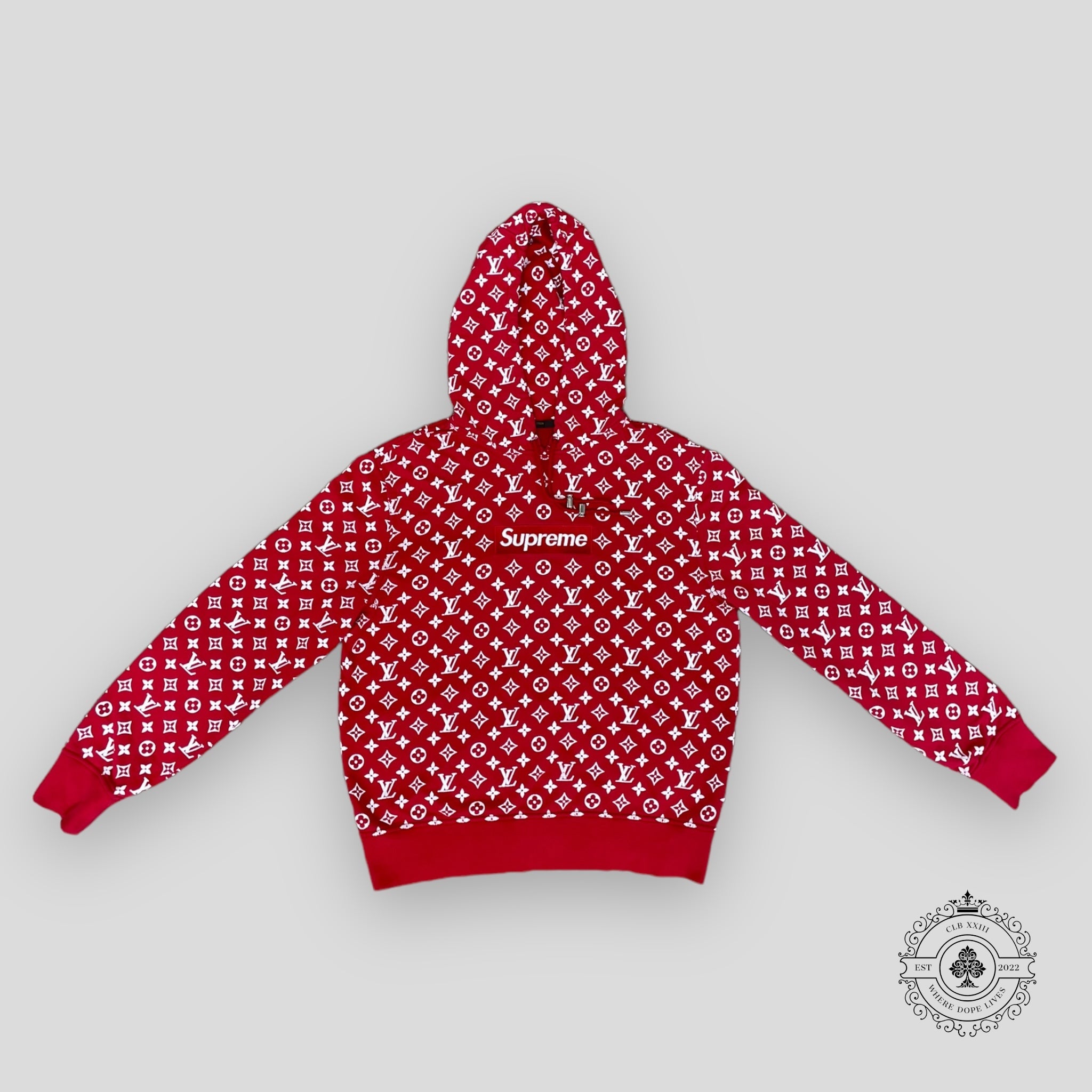 Louis Vuitton X Supreme Box Logo Hoodie Red White Pullover sweatshirt XL XXL Men's