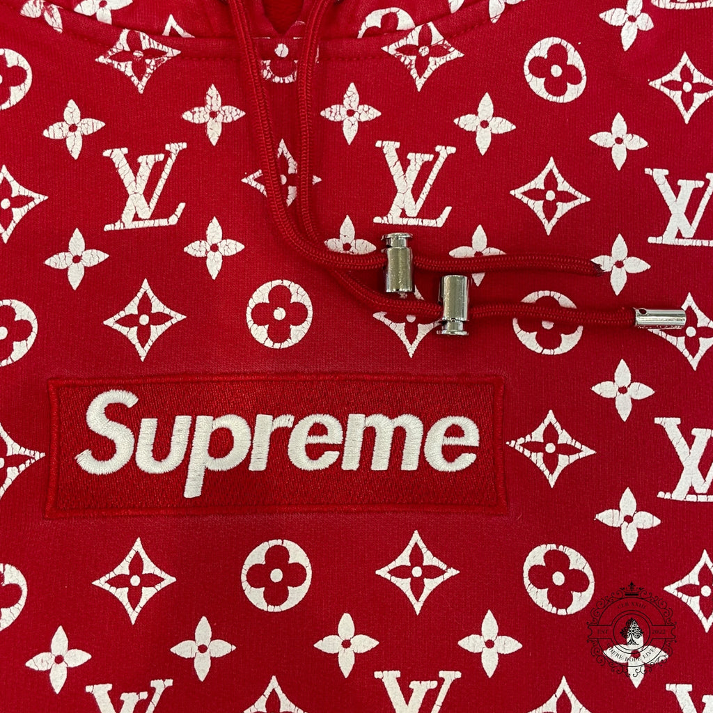 Louis Vuitton X Supreme Box Logo Hoodie Red White Pullover sweatshirt XL XXL Men's