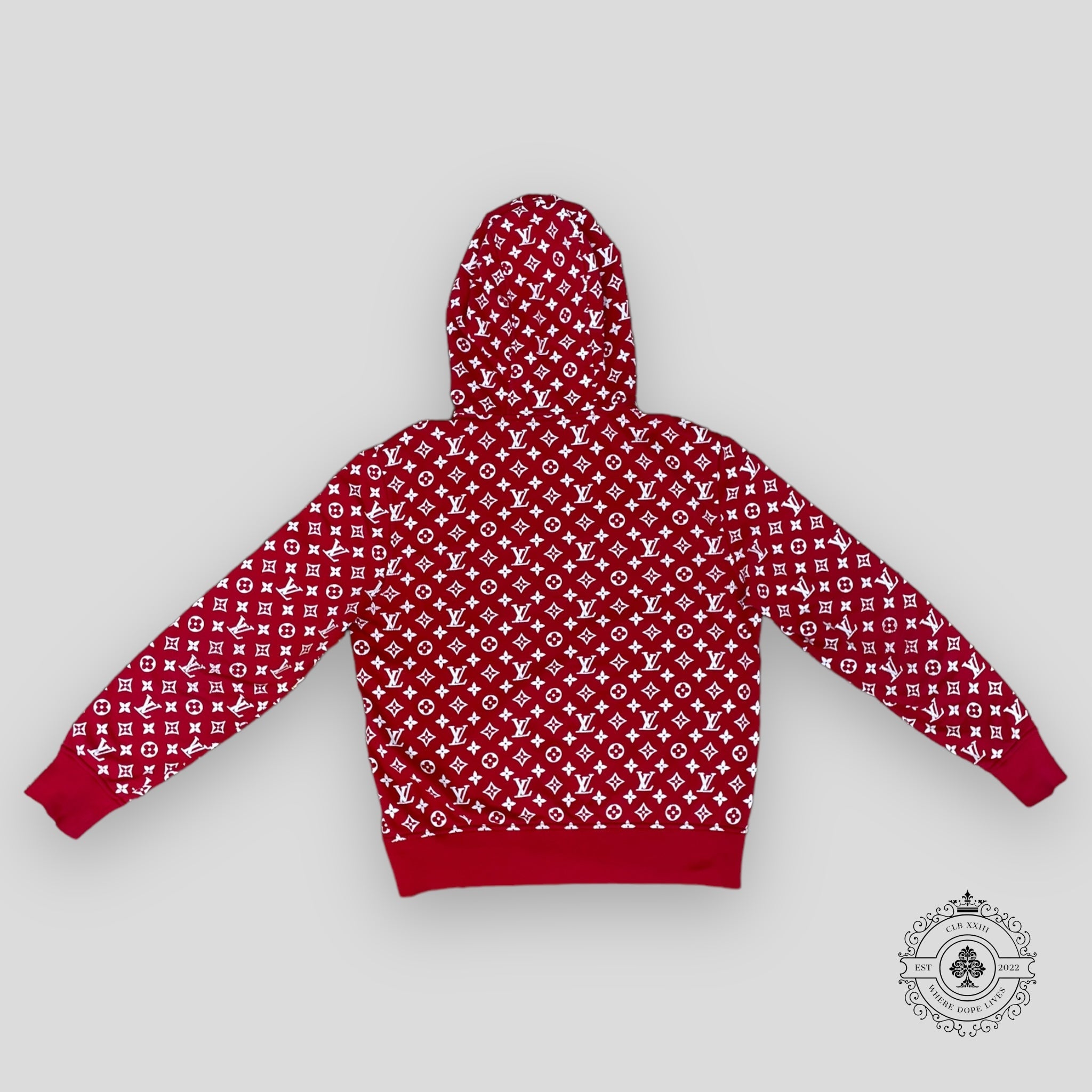 Louis Vuitton X Supreme Box Logo Hoodie Red White Pullover sweatshirt XL XXL Men's