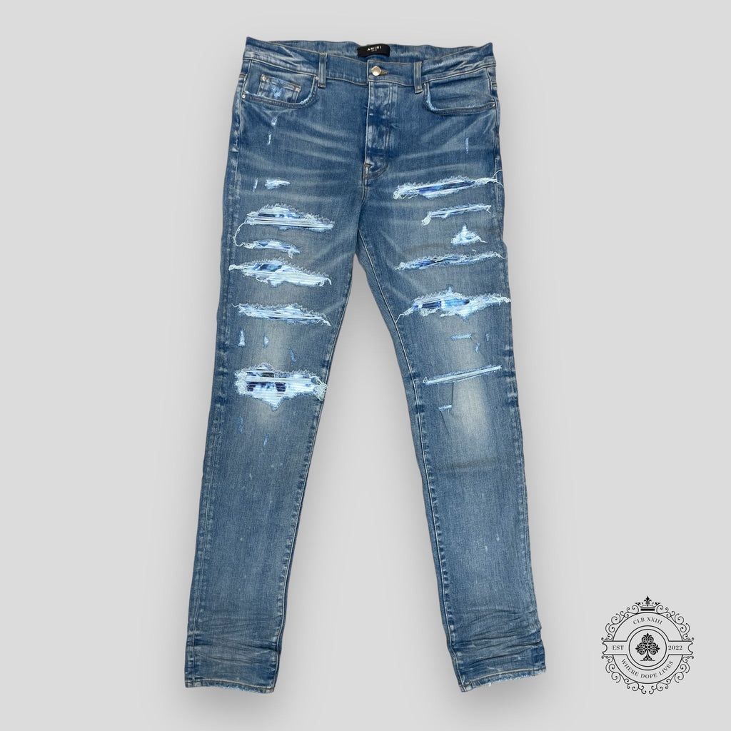 Amiri Tie Dye Bandana Thrasher Jeans in Clay Indigo men's unisex