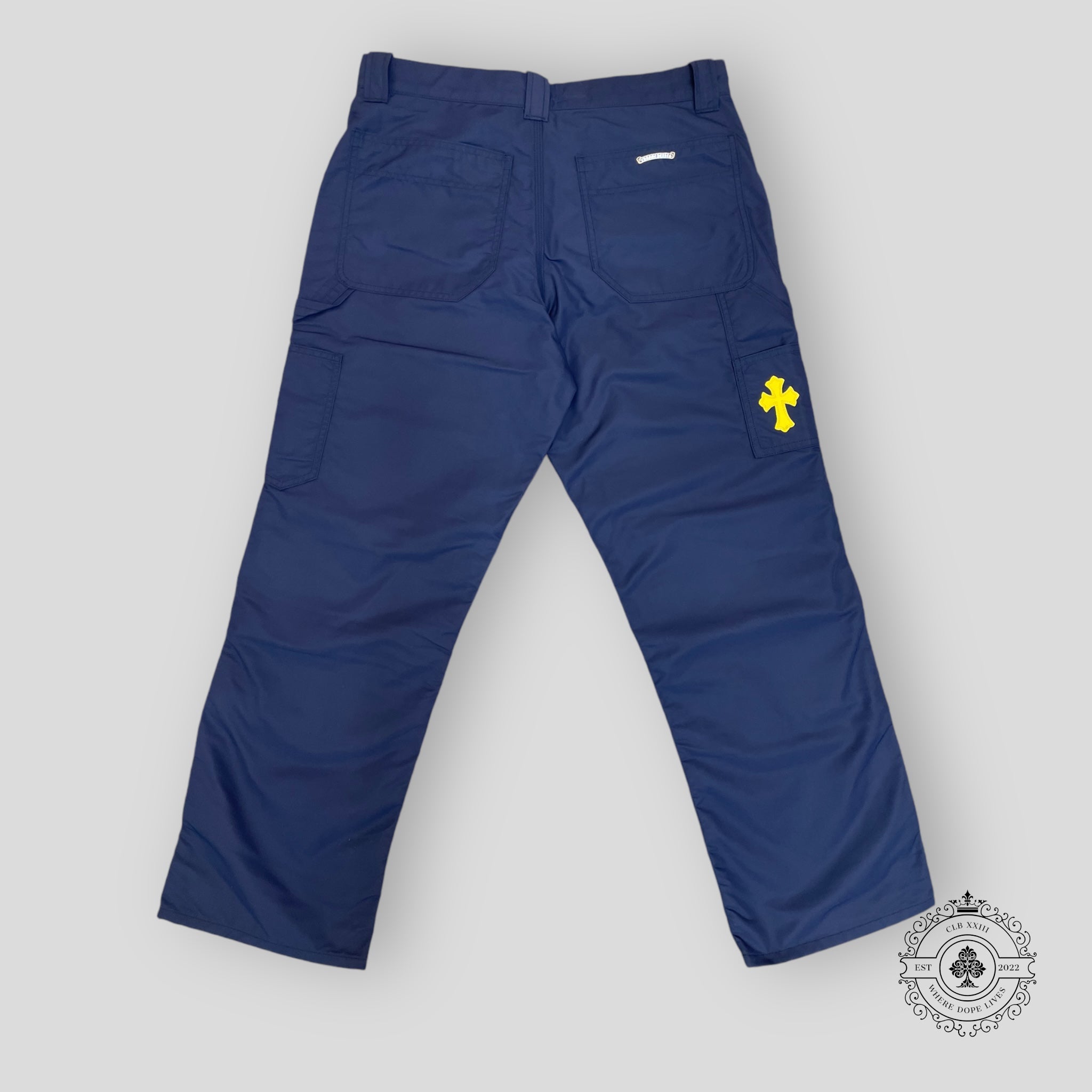 Chrome Hearts Leather Knee Carpenter Pants in Navy black men's unisex